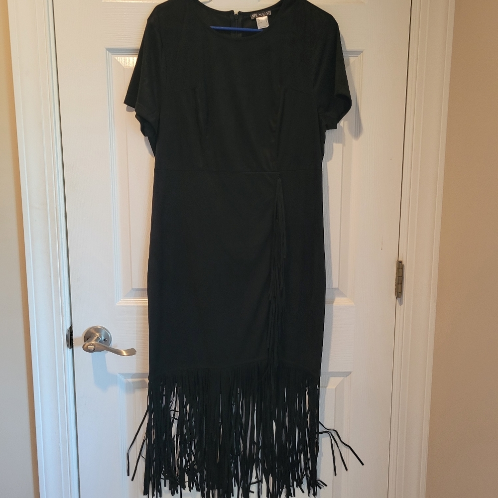 Venus black fringe Dress